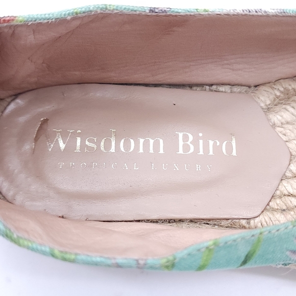 Wisdom Bird Tropical Luxury Amazonia Green Bird Print Espadrille Shoes Size 36 - Picture 9 of 11